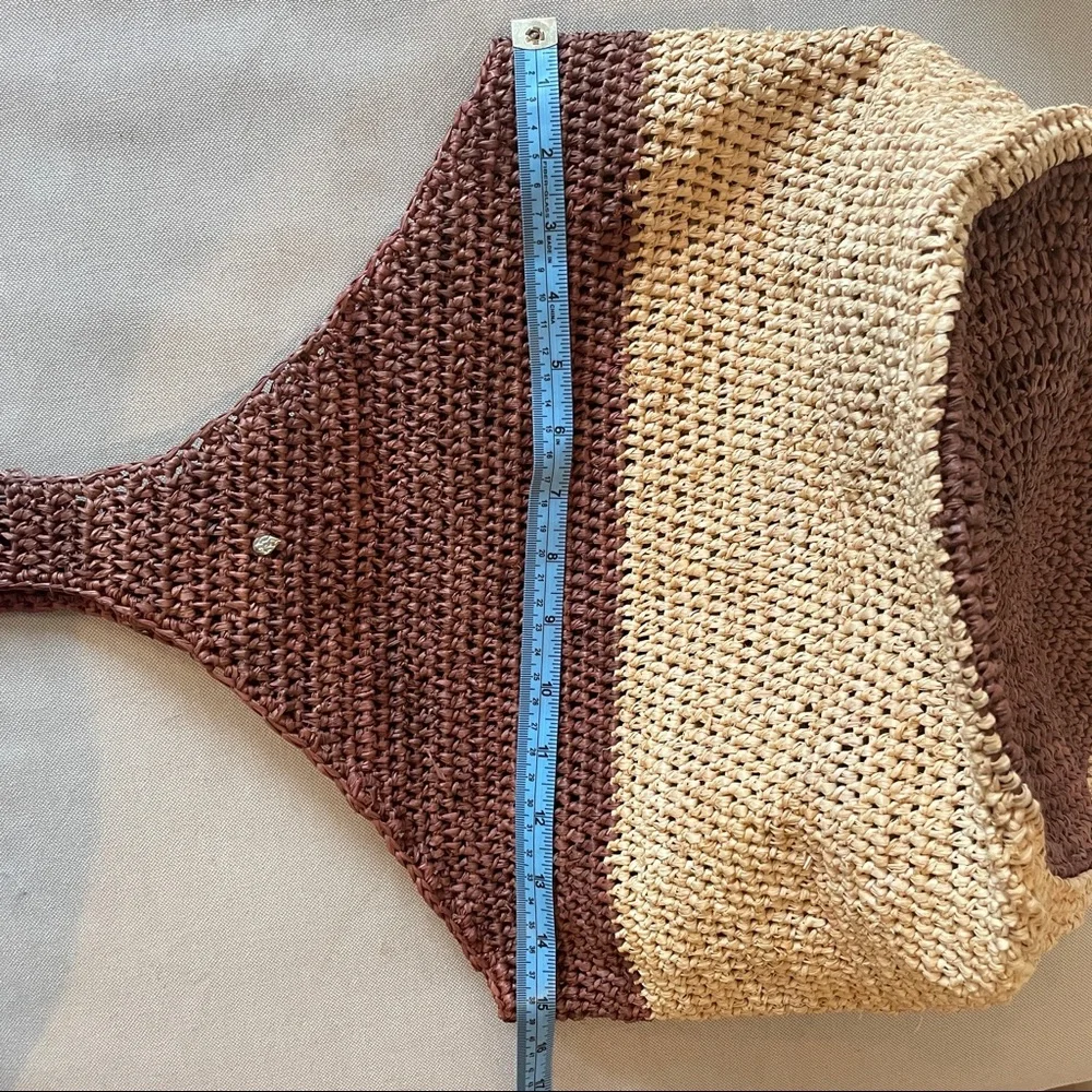 Helen Kaminski raffia bucket bag satchel summer tote two toned large - Picture 9 of 12